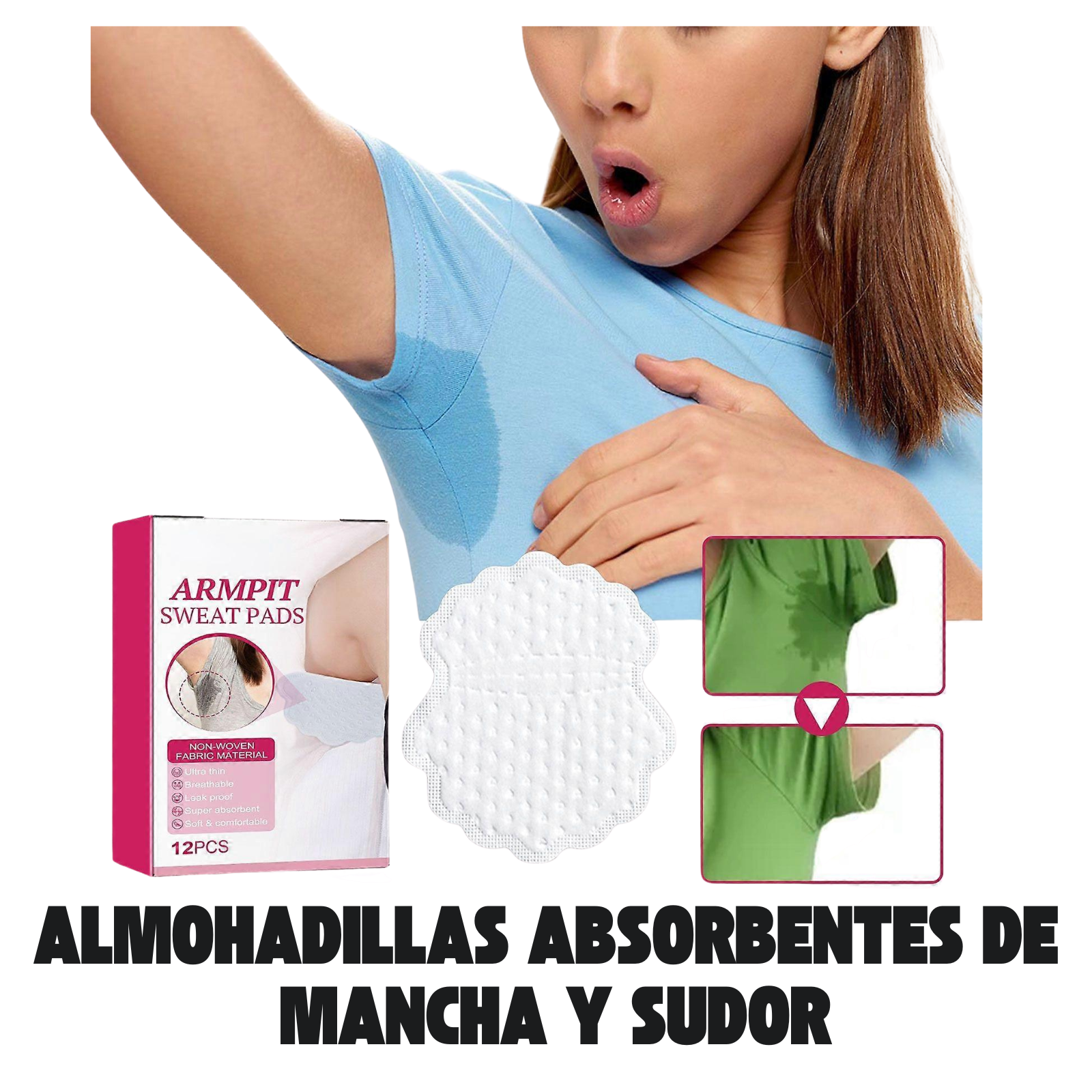 2x1 Almohadilla antitranspirante para axilas. Elimina el mal olor y Evita Las Manchas 2x1