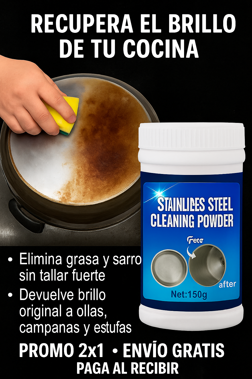 2x1: Polvo Limpiador – Elimina Oxido Difícil – Cocina Brillante